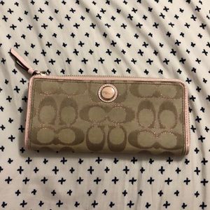 pink and tan coach wallet with glittery c’s